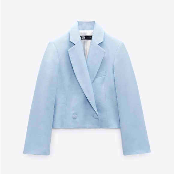 Zara Jackets & Blazers - Zara short crop linen light blue blazer size xs